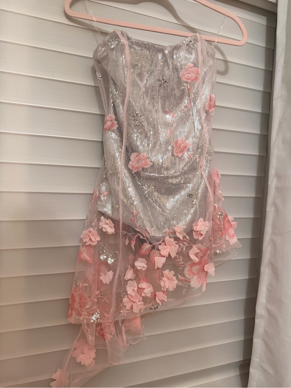 Oh Polly Colette Embellished Tulle Corset Mini Dress in Silver Floral - Picture 5 of 6